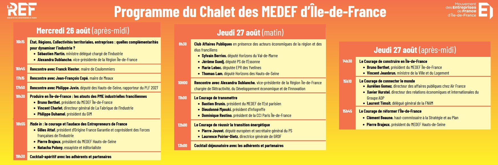 Programme du Chalet IDF au 24.08